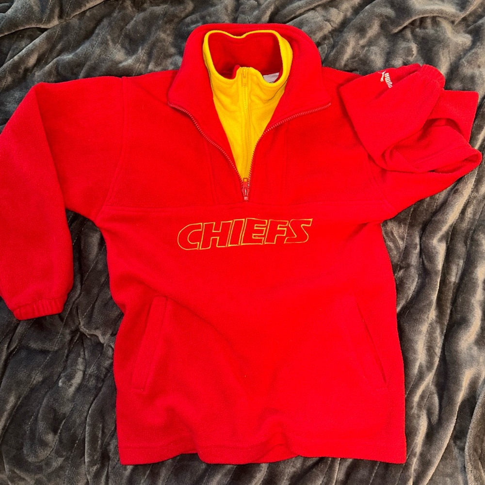 Vintage Kansas City Chiefs NFL Football Quarter Zip Fleece Yellow Red Large